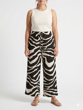 H&M Kids Black & White Zebra Print Wide-Leg Pants